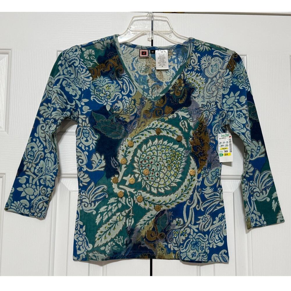Forbidden Women's Printed V-Neck Cotton Top, Size M